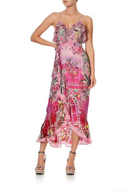 CAMILLA - Long Wrap Dress W/Frill GLASSHOUSE ROMANCE Cint Boutique CAMILLA - Long Wrap Dress W/Frill GLASSHOUSE ROMANCE Cint Boutique